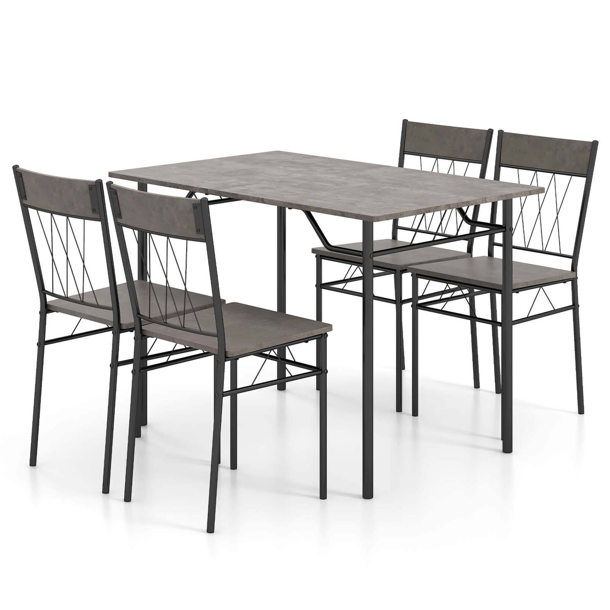 Alt View 17. Costway - 5PCS Dining Table Set for 4 Rectangular Kitchen Table & 4 Chairs with Metal Frame Cement Gray - Cement Gray and Black.