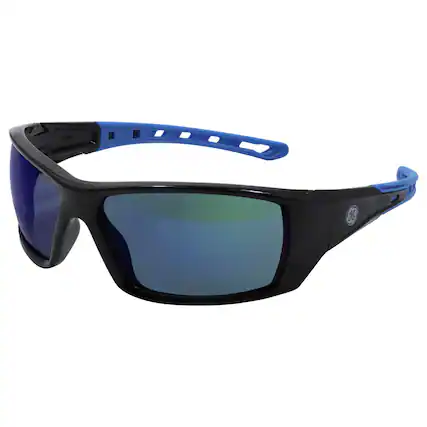 Front. General Electric - General Electric 04 Series Anti-Fog Impact-Resistant Safety Glasses Blue Mirror Lens Black/Blue Fram - Black | Blue.