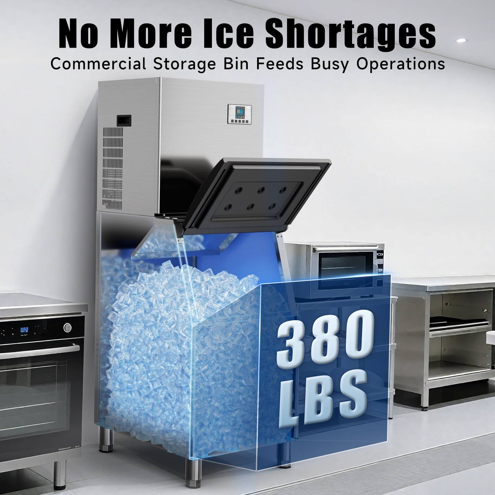 No More Ice Shortages  
Commercial Storage Bin Feeds Busy Operations  
380 LBS