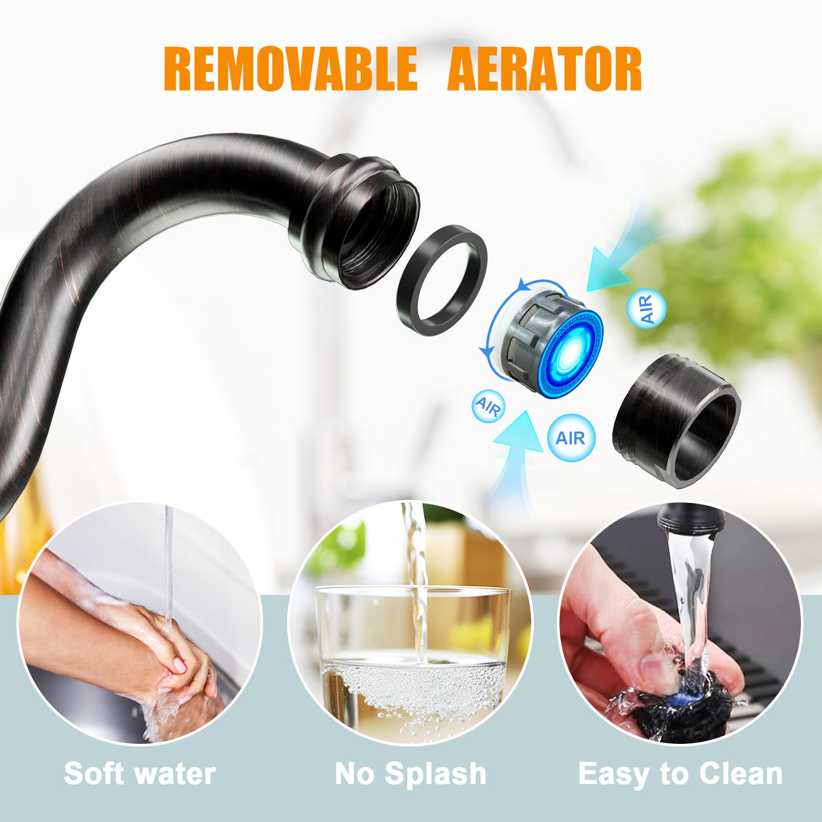 REMOVABLE AERATOR

- Soft water
- No Splash
- Easy to Clean