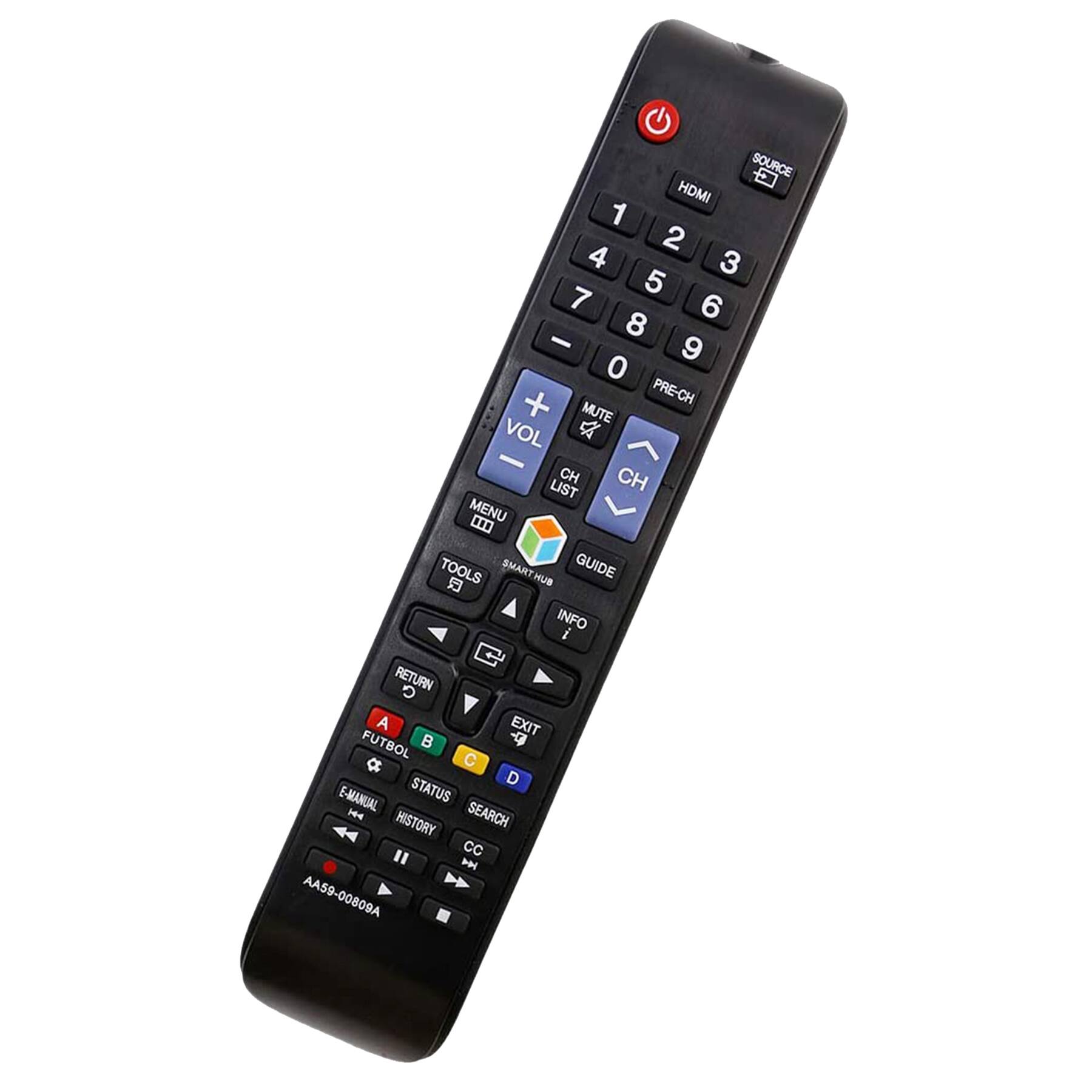 SOURCE HDMI 1 2 3 4 5 6 7 8 9 0 PRE-CH MUTE VOL CH CH LIST MENU TOOLS SMART HUB GUIDE INFO RETURN EXIT A B C D FUTBOL E-MANUAL STATUS SEARCH HISTORY CC MENU (TV) TOOLS (TV) SMART HUB (TV) GUIDE (TV) INFO (TV) RETURN (TV) EXIT (TV) A (TV) B (TV) C (TV) D (TV) FUTBOL (TV) E-MANUAL (TV) STATUS (TV) SEARCH (TV) HISTORY (TV) CC (TV) AA59-00809A