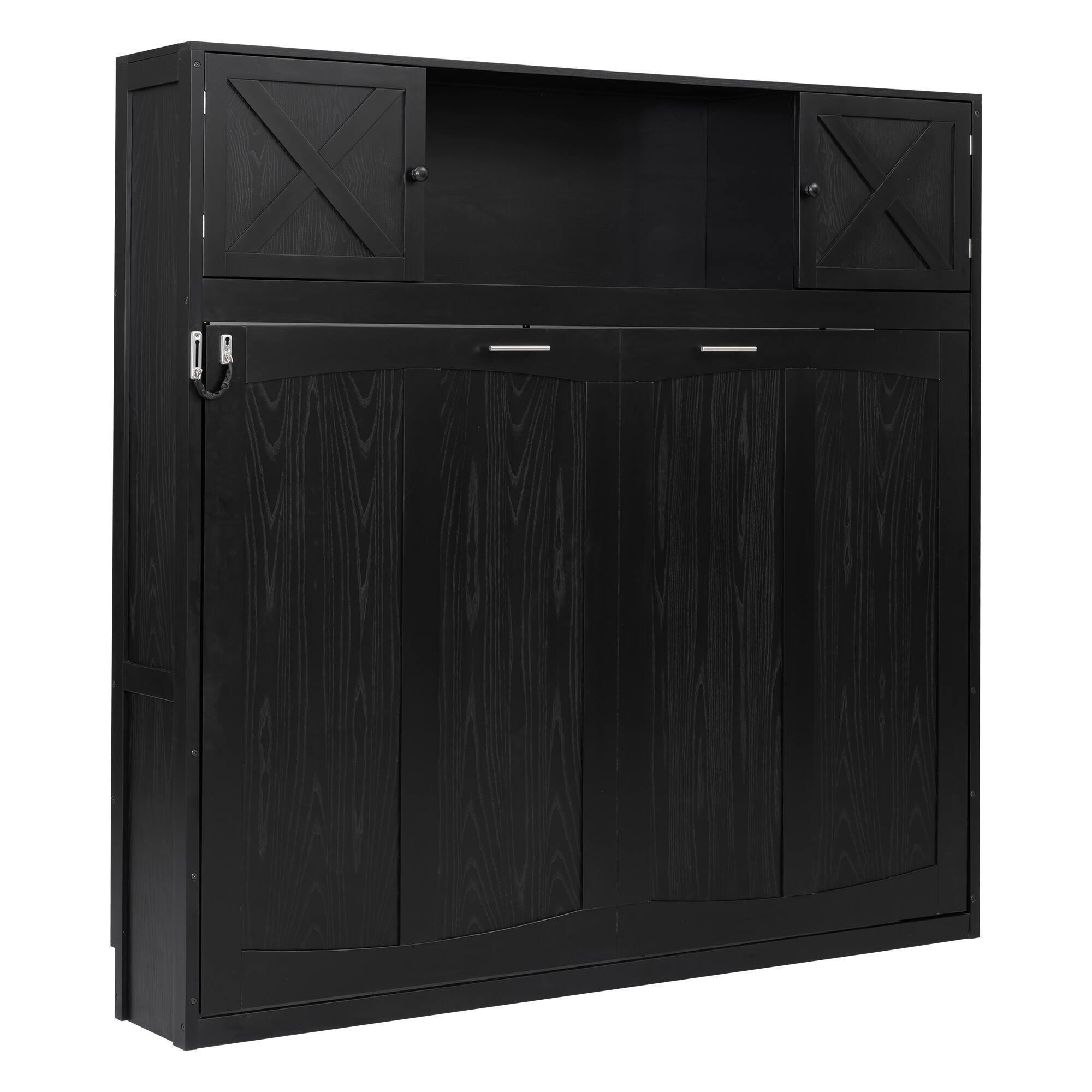 Alt View 2. Whisen - Queen Size Murphy Bed with Storage Cabinets, X-Shaped Design Space-Saving Wall Bed for Guest Room - Black.