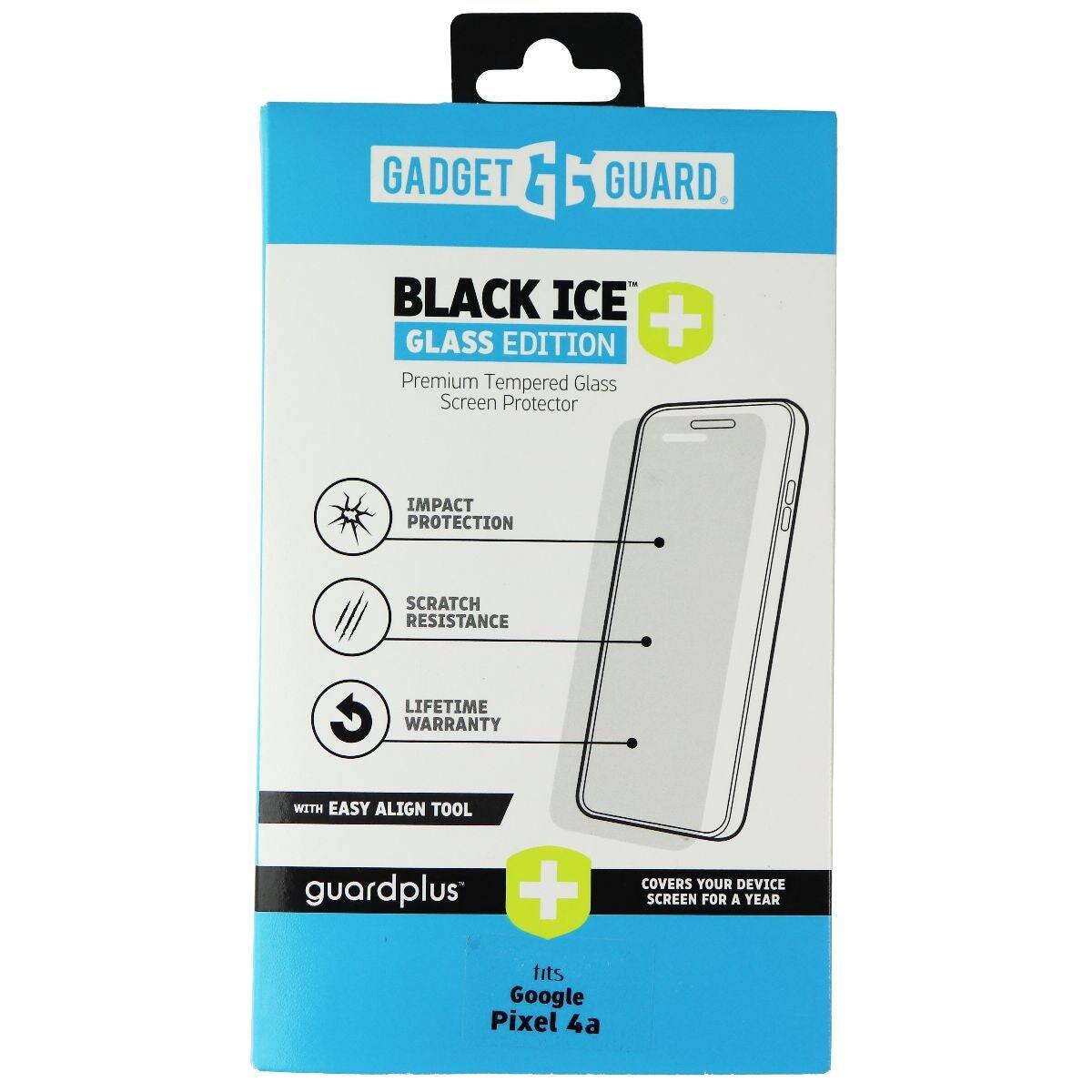 Gadget Guard, Black Ice Glass Edition + Premium Tempered Glass Screen Protector, Impact Protection, Scratch Resistance, Lifetime Warranty with Easy Align Tool, Guardplus, Covers Your Device Screen for a Year, Fits Google Pixel 4a