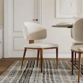 POVISON - Modern Upholstered Dining Chairs Set of 2, Cotton Linen Accent Chairs, Side Chairs with Curved Back, Fully Assembled - Beige & Bronze