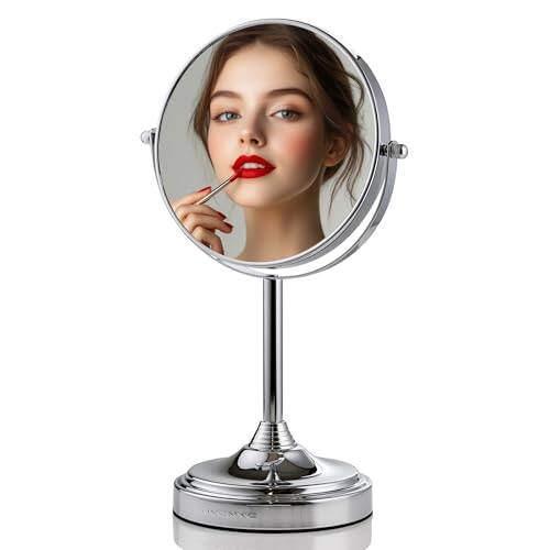 Pacoar Cade - Lighted Makeup Mirror with /Magnification Cordless Mount Vanity ° Swivel Design & Double Sided Glow Light Antique - Polished Chrome-Lighted