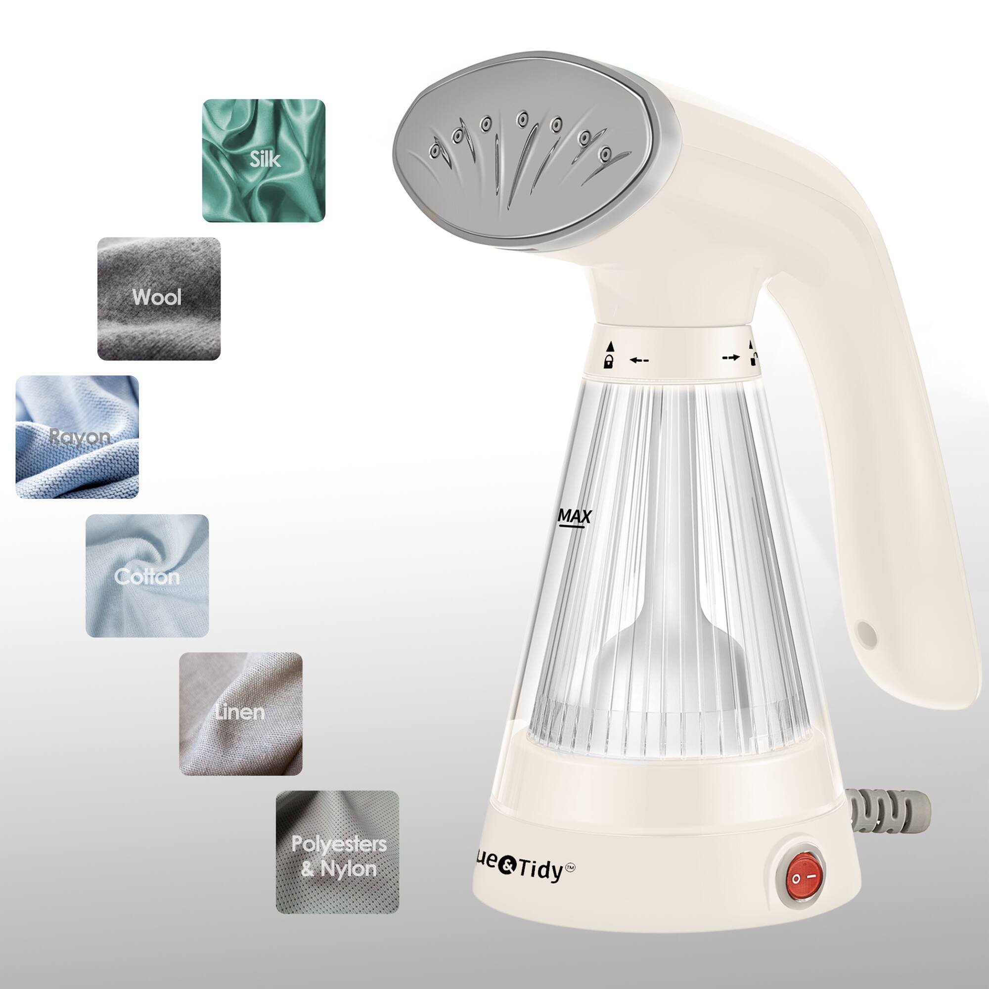 Silk  
Wool  
Rayon  
Cotton  
Linen  
Polyesters & Nylon  

MAX  

Tidy