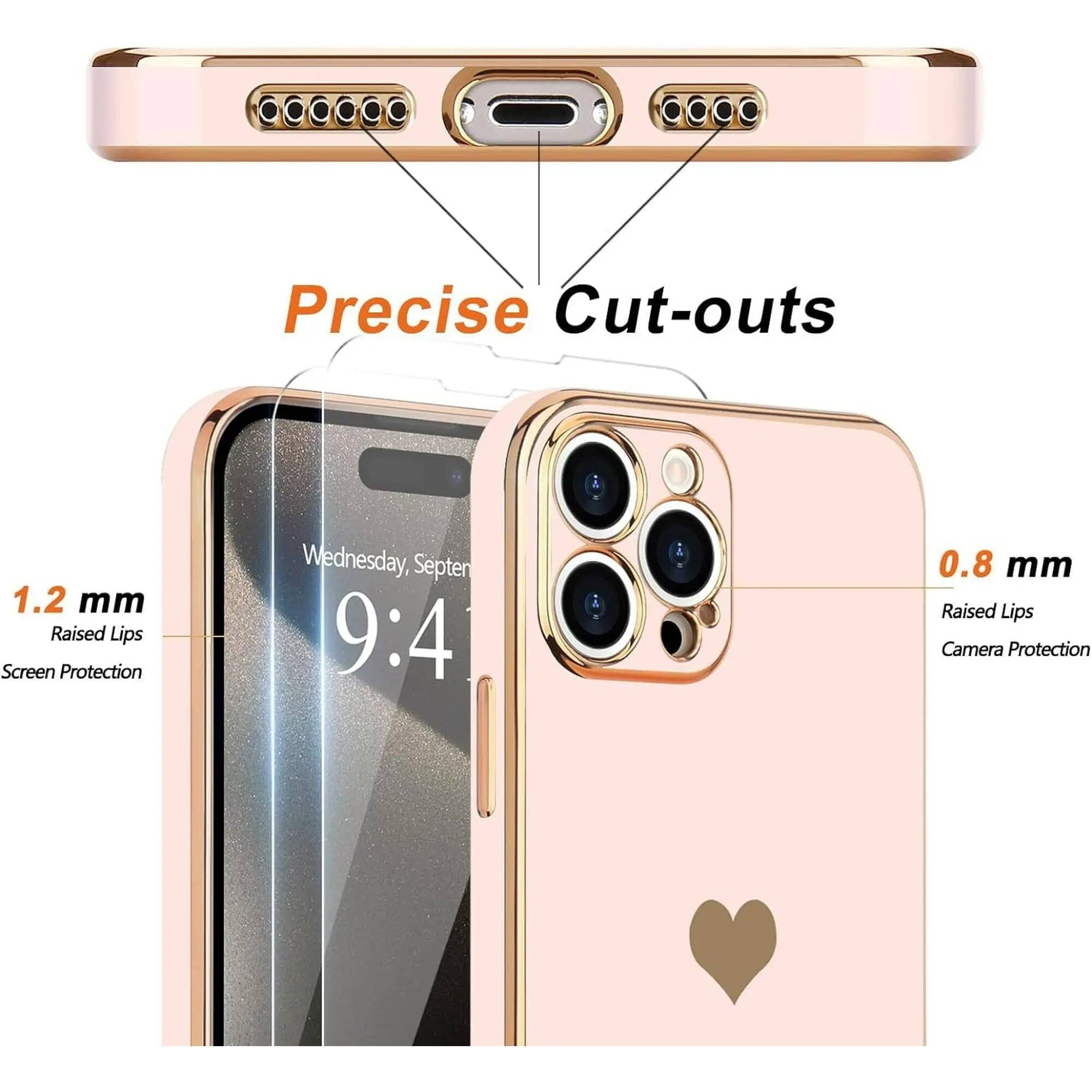 Bundle Entronix for iPhone 15 Pro [Flexible] Glossy Heart Case & 2 ...