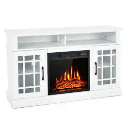 Pefilos - 48 Inch Electric Fireplace TV with Cabinets for TVs Up to Inch- Mid Century Modern Living Room Bedroom TV Stand - White