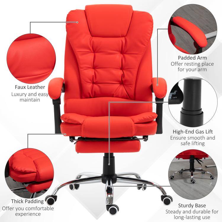 Padded Armrest: Offer resting place for your arm  
Faux Leather: Luxury and easy maintain  
High-End Gas Lift: Ensure smooth and safe lifting  
Thick Padding: Offer you comfortable experience  
Sturdy Base: Steady and durable for long-lasting use