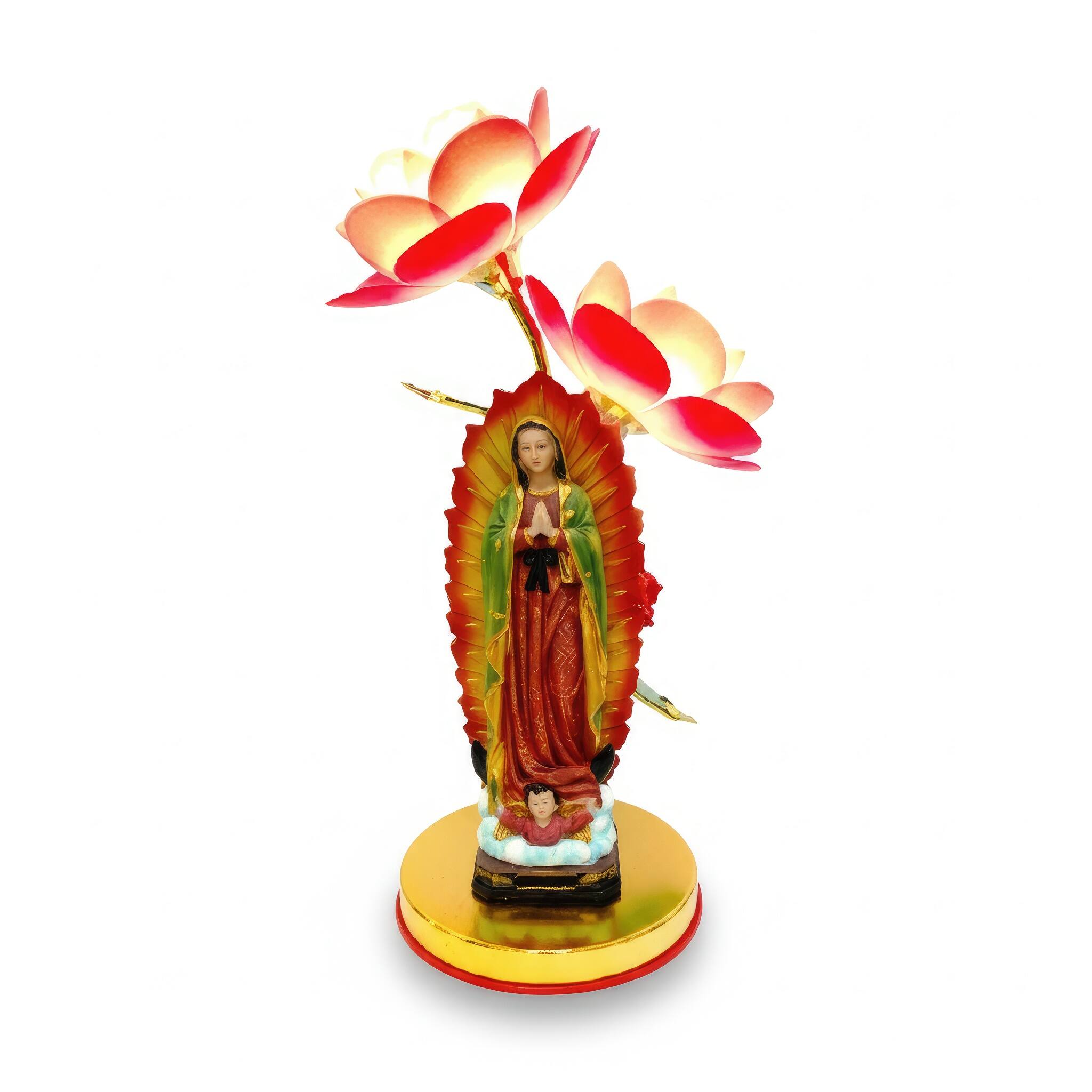 Angle. FC Design - 20"H Multicolor Our Lady of Guadalupe Statue with Two Flowers Touch Lamp.