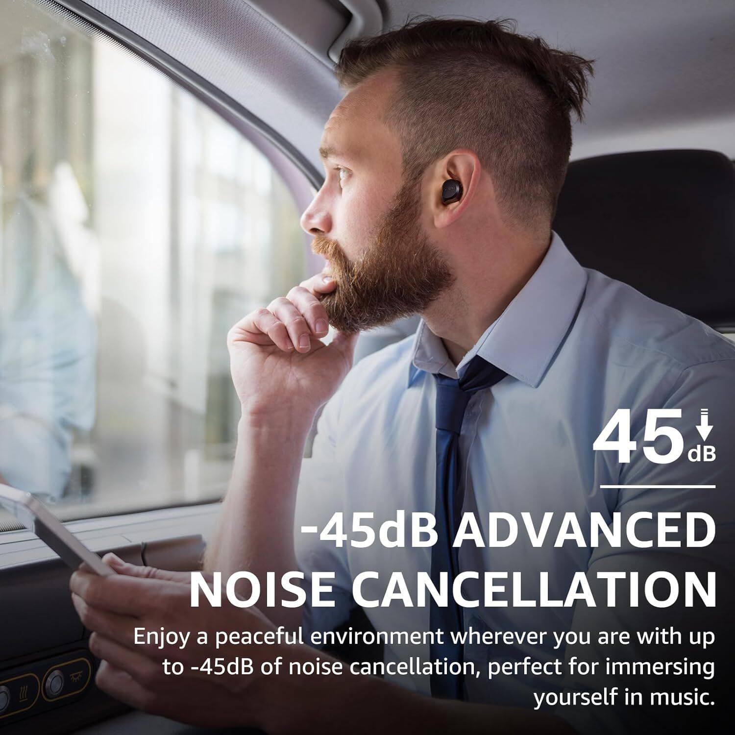 45 dB -45dB ADVANCED NOISE CANCELLATION

Enjoy a peaceful environment wherever you are with up to -45dB of noise cancellation, perfect for immersing yourself in music.