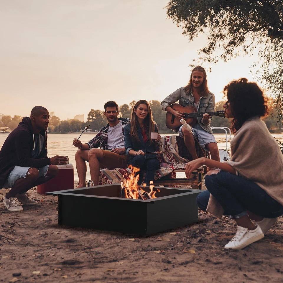 Left. Home Collection - 36" Heavy Duty Steel Fire Ring – DIY Fire Pit for Backyard Patio Garden - Black.