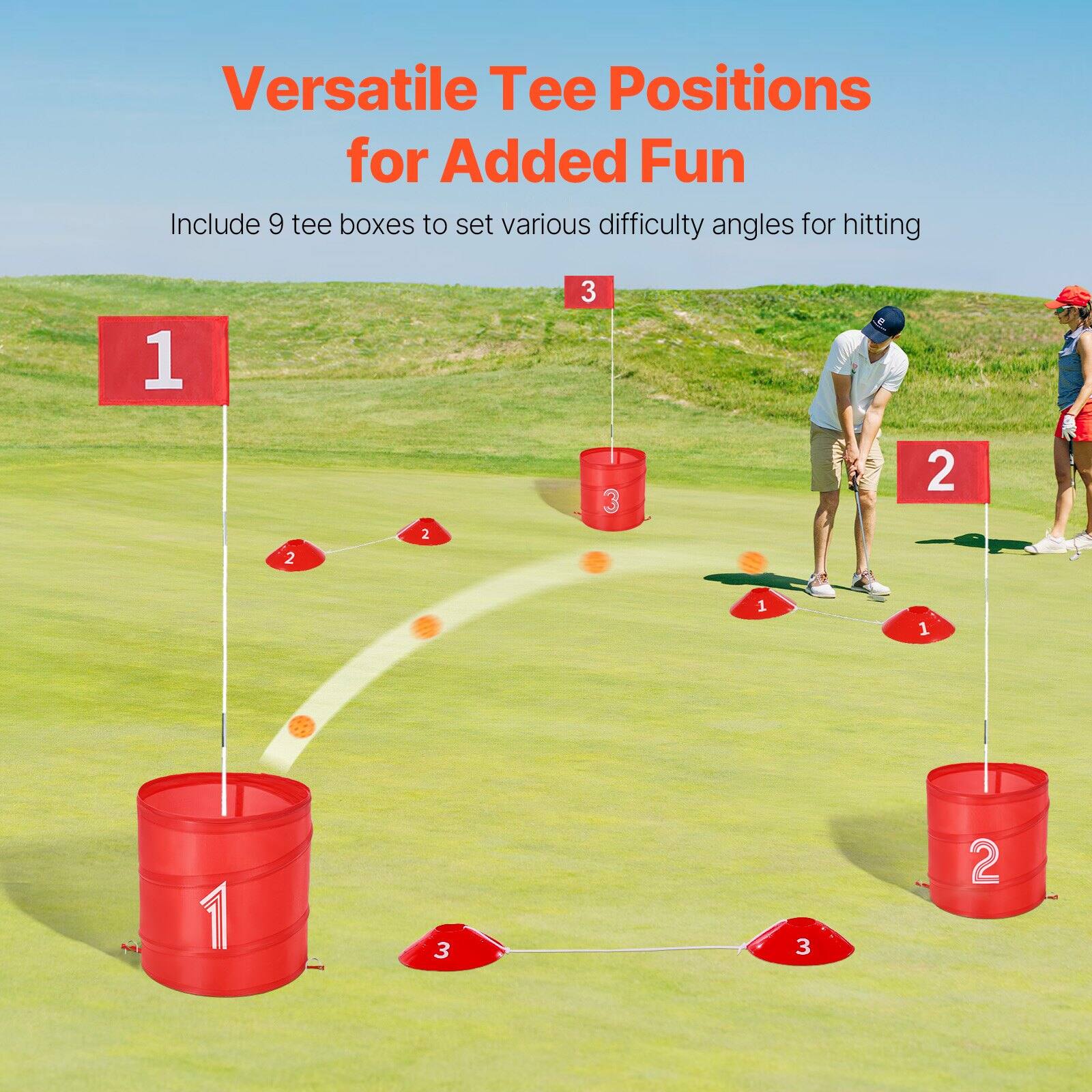 Versatile Tee Positions for Added Fun

Include 9 tee boxes to set various difficulty angles for hitting