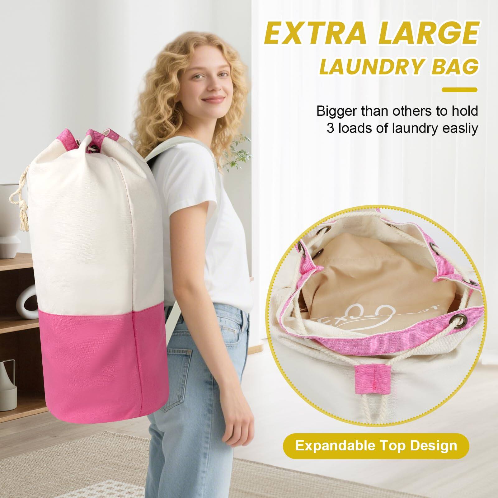 EXTRA LARGE LAUNDRY BAG

Bigger than others to hold 3 loads of laundry easily

Expandable Top Design