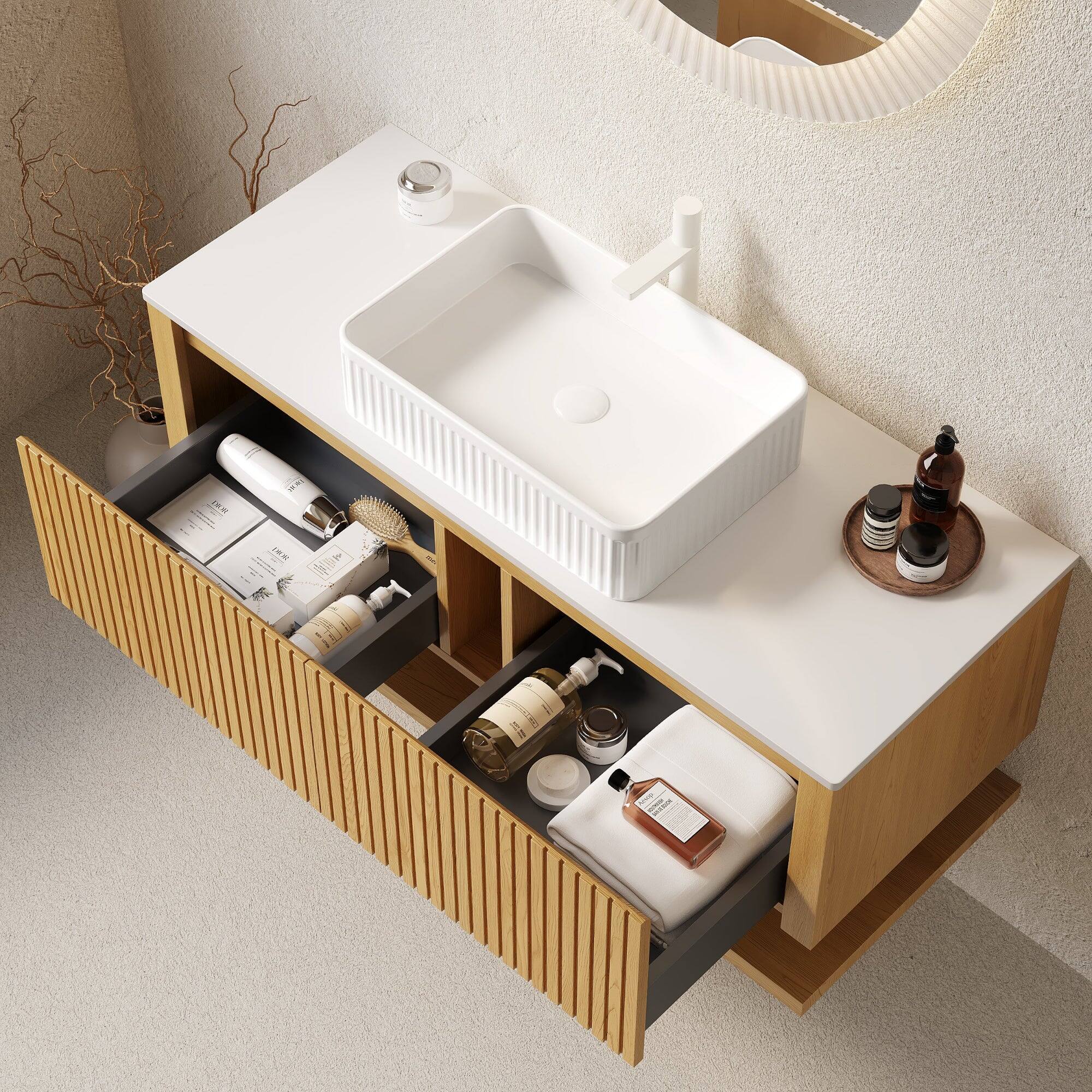 Alt View 3. Boyel Living - 48 Wall Mounted Plywood Bathroom Storage Cabinet, No Basin, Corolla Oak - Oak.