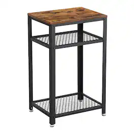 Songmics Home - 3-Tier Tall Side Table, Small Telephone End Table Stand with 2 Mesh Storage Shelves for Office, Bedroom, Living Room - Rustic Brown and