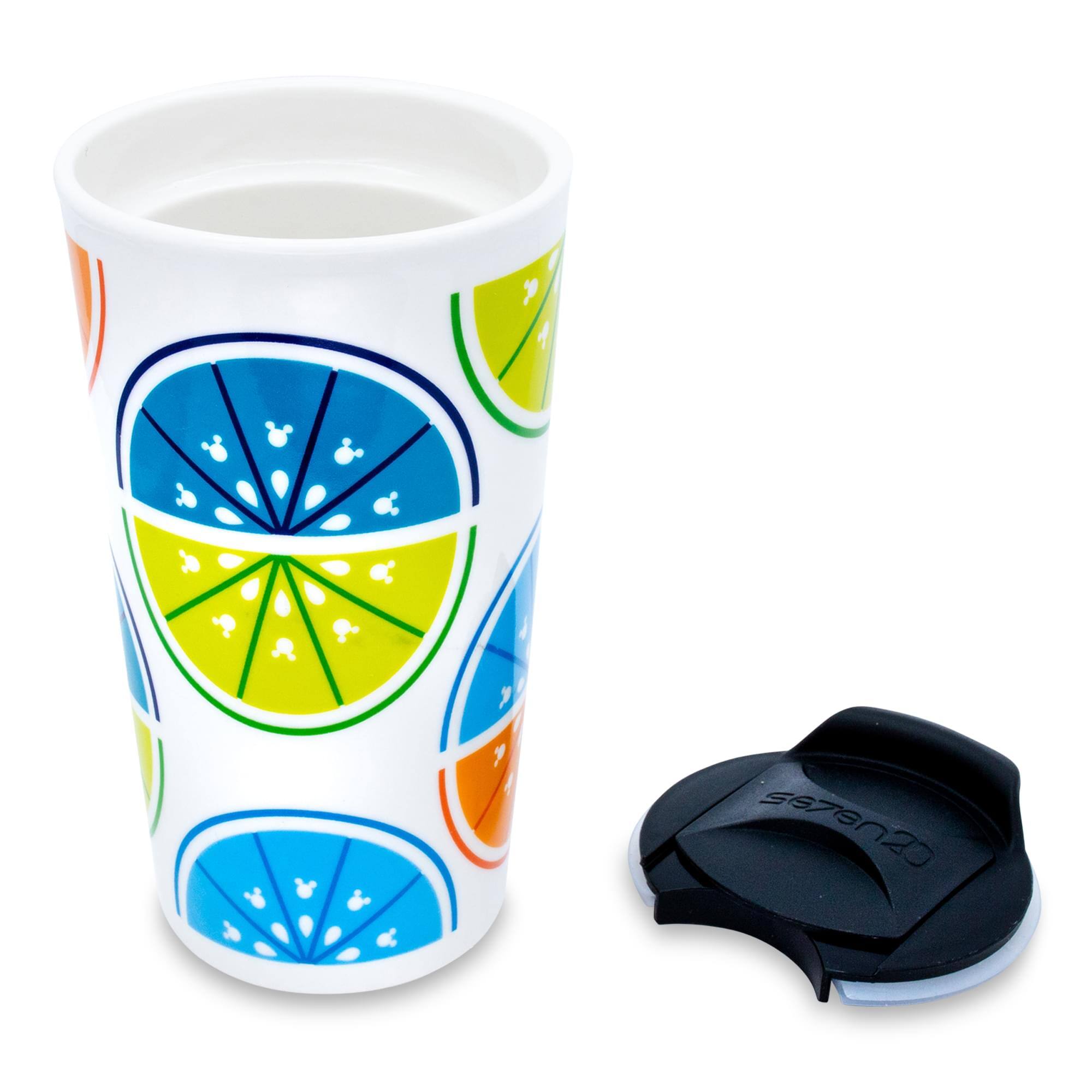 Alt View 1. Disney - Disney Mickey Mouse Fruit Slices Ceramic Travel Mug With Lid | Holds 10 Ounces - Orange.