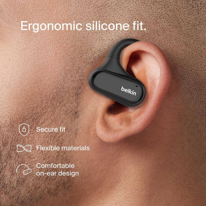 Ergonomic silicone fit.  
belkin  
Secure fit  
Flexible materials  
Comfortable on-ear design