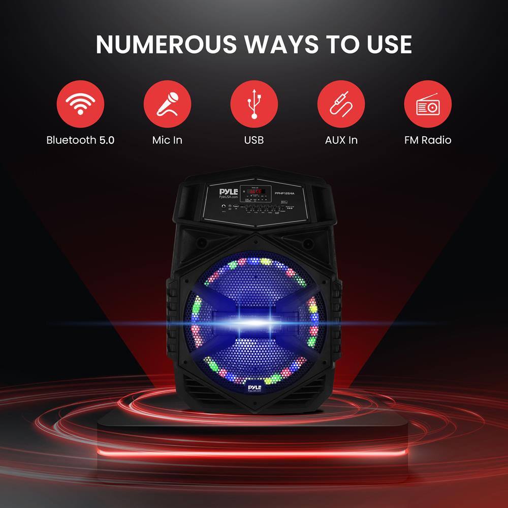 NUMEROUS WAYS TO USE

- Bluetooth 5.0
- Mic In
- USB
- AUX In
- FM Radio

PYLE PVBLA.com