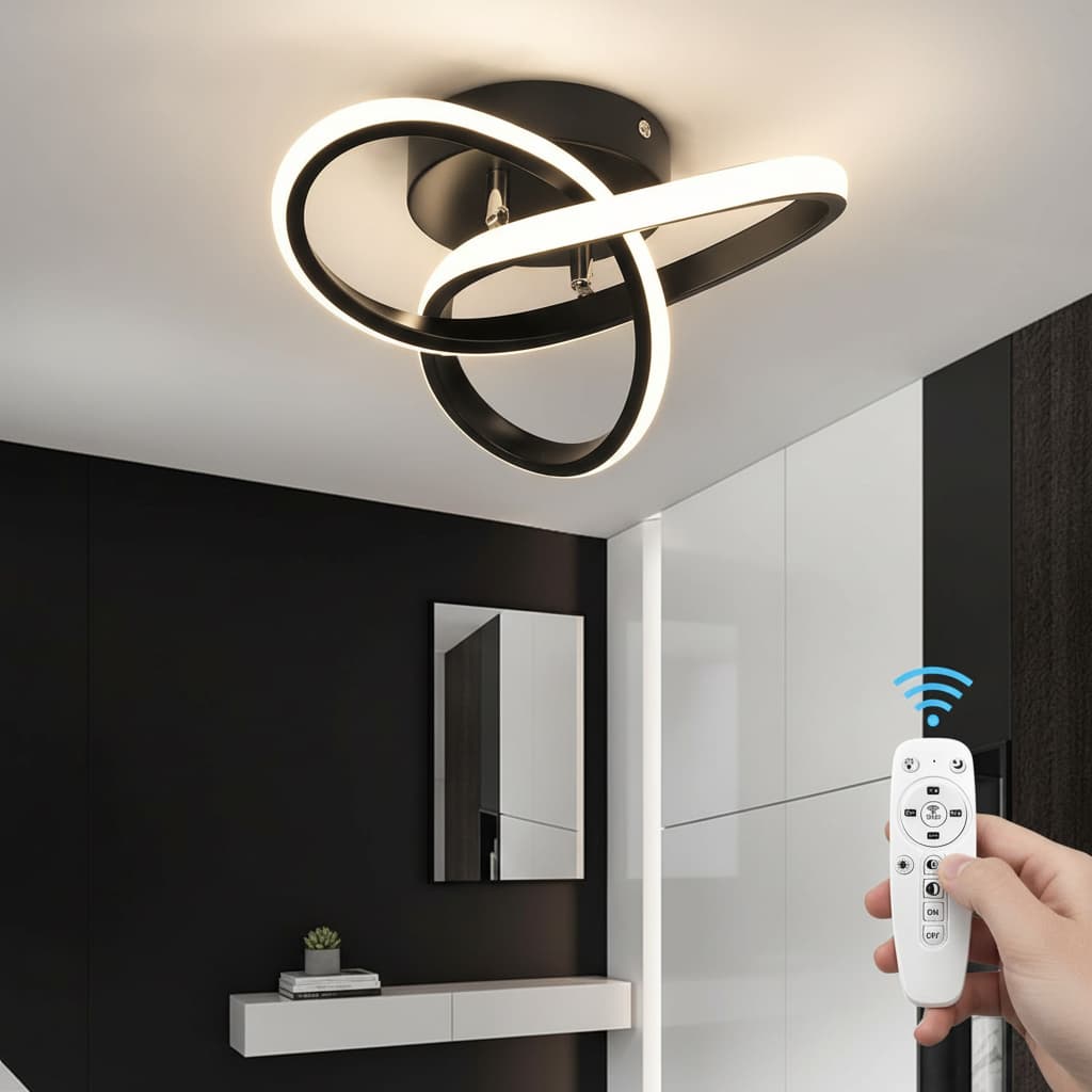 Alt View 4. FINEAK - 4.7" Black 24W Dimmable LED Flush Mount Ceiling Light with Remote.