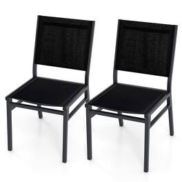 Gymax - 2PCS Outdoor Dining Chairs w/ Breathable Seat Backrest Heavy-Duty Aluminum Frame - Black