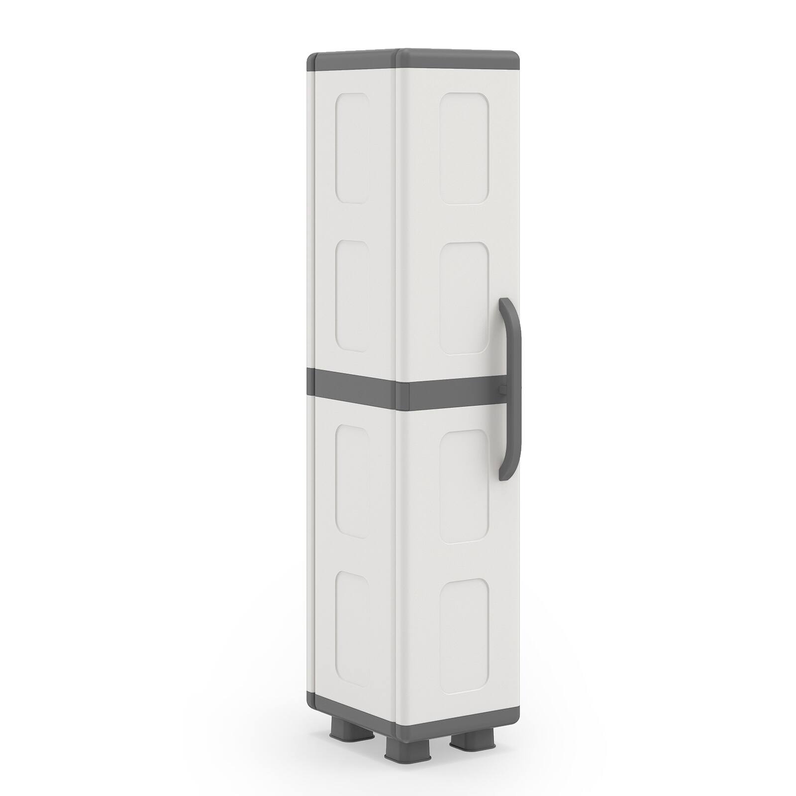 Alt View 9. Costway - Costway Slim Storage Cabinet with Single Door, Plastic Kitchen Pantry with 4 Shelves - Gray and White.