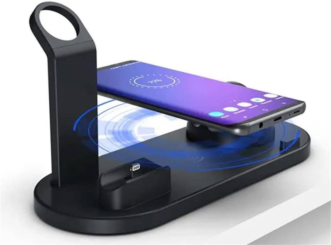 Alt View 3. RISOKEYS - 15W 3-in-1 Wireless Charger - iPhone, Watch, AirPods Charging Dock, Wireless Charging Stand - Black.