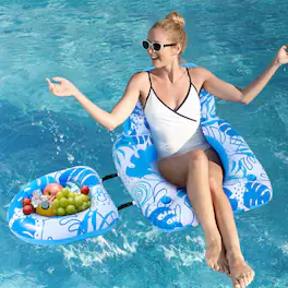 Joyfy - Pool Float Adult, Inflatable Pool Floaties Chair Lounge with Backrest, 2-in-1 Convertible Water Recliner Chair/Bed - Blue