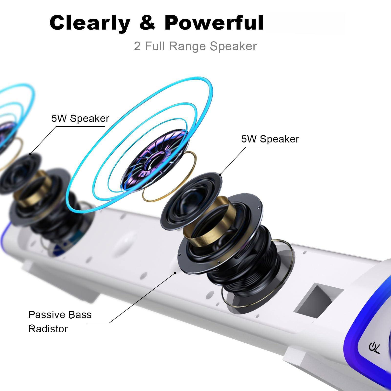 Clearly & Powerful  
2 Full Range Speaker  
5W Speaker  
5W Speaker  
Passive Bass Radiator