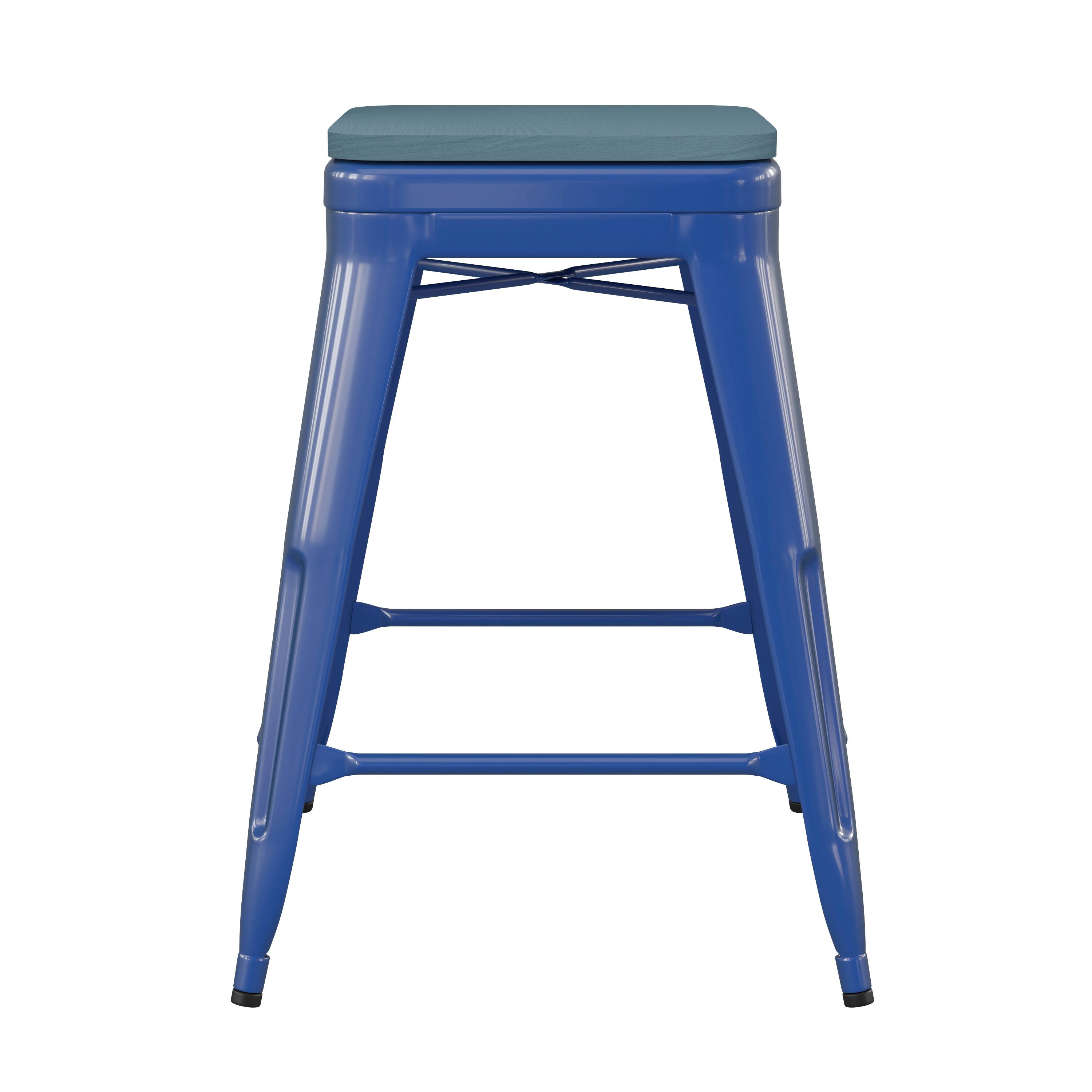 Alt View 10. Emma + Oliver - Kam Backless Metal Indoor-Outdoor Stool with All-Weather Polystyrene Seat - Teal-Blue Seat/Blue Frame.