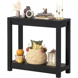 Aheaplus - 32" Small Farmhouse Wood Entryway Table: Narrow Console with Open Storage Shelves for Behind Couch, Easy Assembly - Black