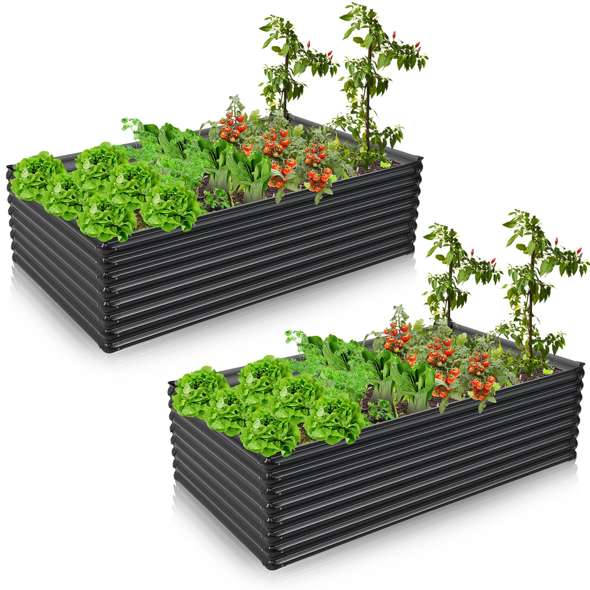 Alt View 1. Costway - 2 PCS Galvanized Raised Garden Bed Outdoor Planter Box Firewood Rack Log Holder - Dark Grey.