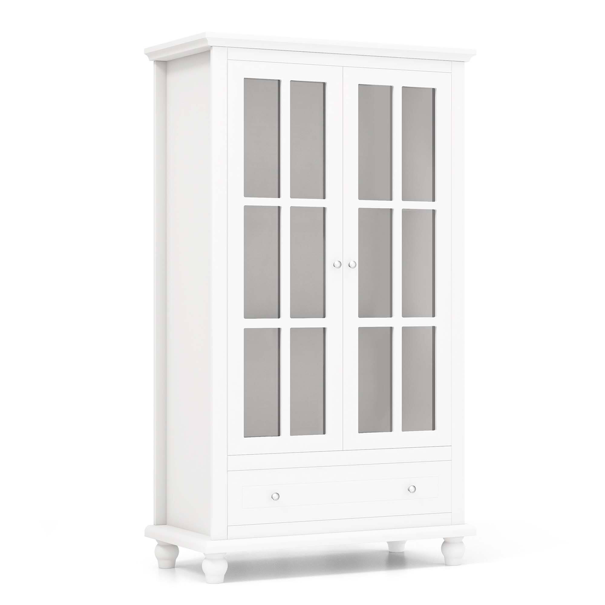 Alt View 17. Costway - Bookcase Cabinet Storage Bookshelf Organizer Tempered Glass Doors Shelf Drawer White - White.