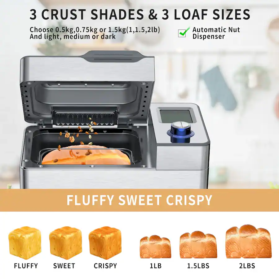 VAVSEA 25 in 1 Bread Maker Machine, 2LB Bread Maker with Auto Fruit and ...