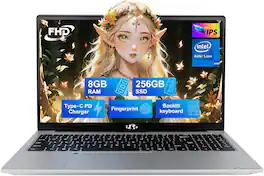 NIMO - 15.6" Laptop Intel Pentium Processor N100 8GB RAM 256GB SSD 3.4GHz Backlit Keyboard- Fingerprint WiFi 6 Win 11 - Silver