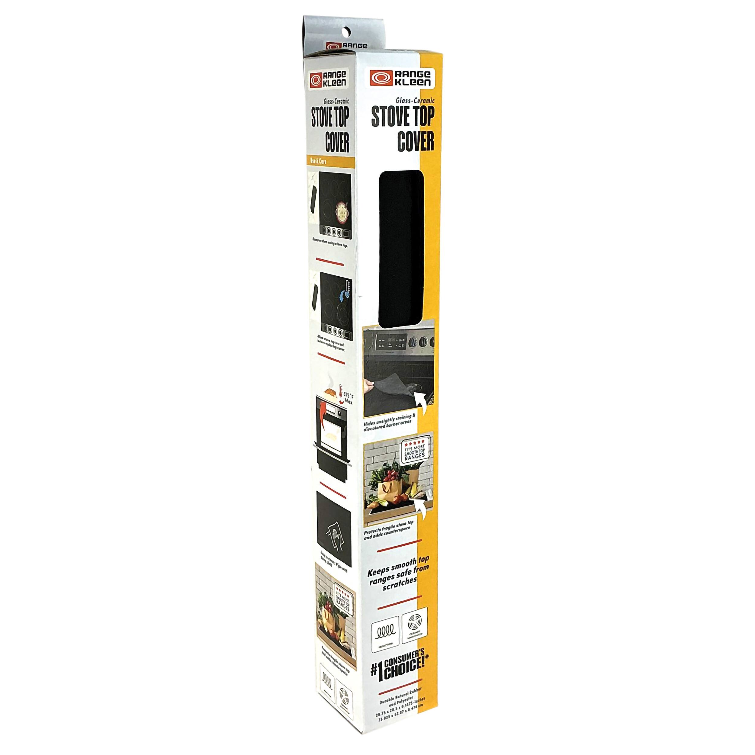 RANGE KLEEN  
Glass-Ceramic  
STOVE TOP COVER  

1 in 1 Cut  

Keeps smooth top ranges safe from scratches  

CONSUMER CHOICE #1  

15-400