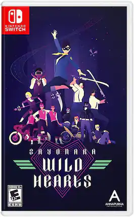 Sure, here is the corrected and grouped text from the image:
---
**Nintendo Switch**
**Sayonara Wild Hearts**
**Everyone 10+**
**Content Rated by ESRB**
**Annapurna Interactive**
--- - E10+ (Everyone 10+)