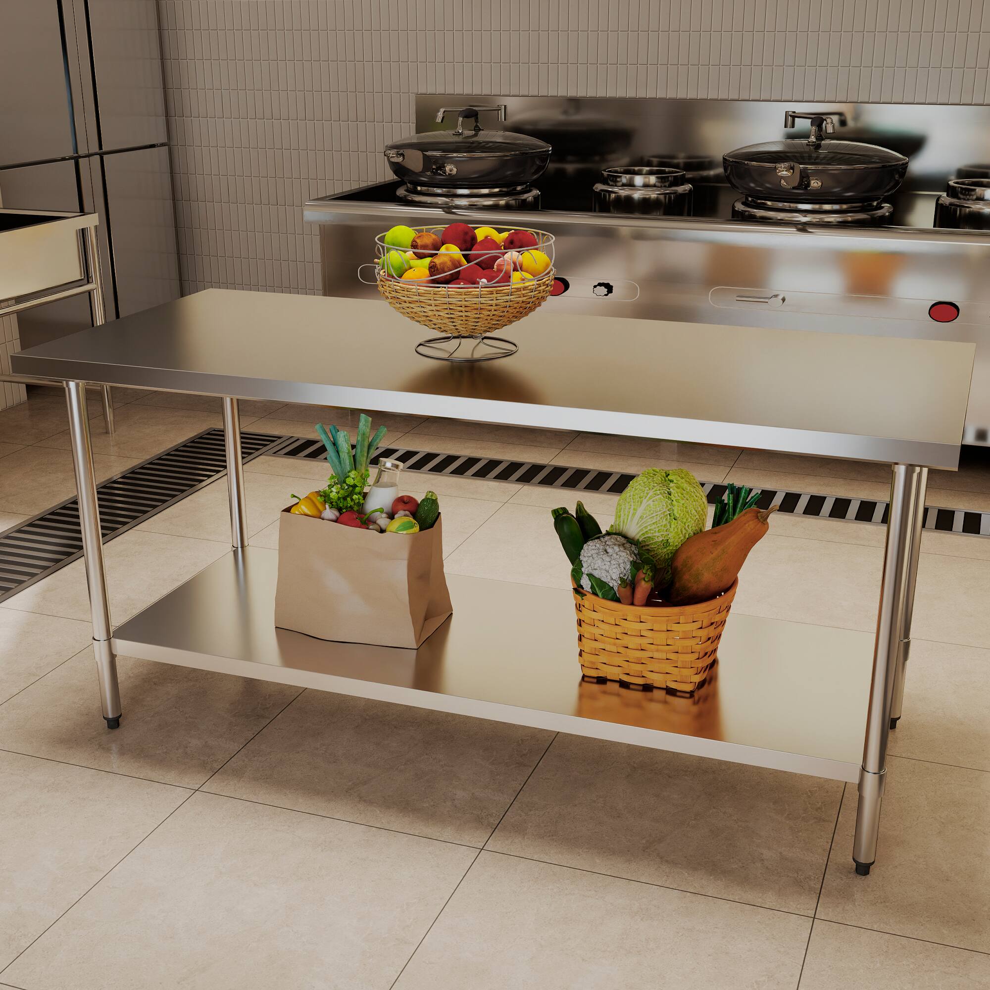 Alt View 5. KLEENSTEEL - 30" x 72" NSF Stainless Steel Worktable Adjustable Undershelf for Kitchen & BBQ.