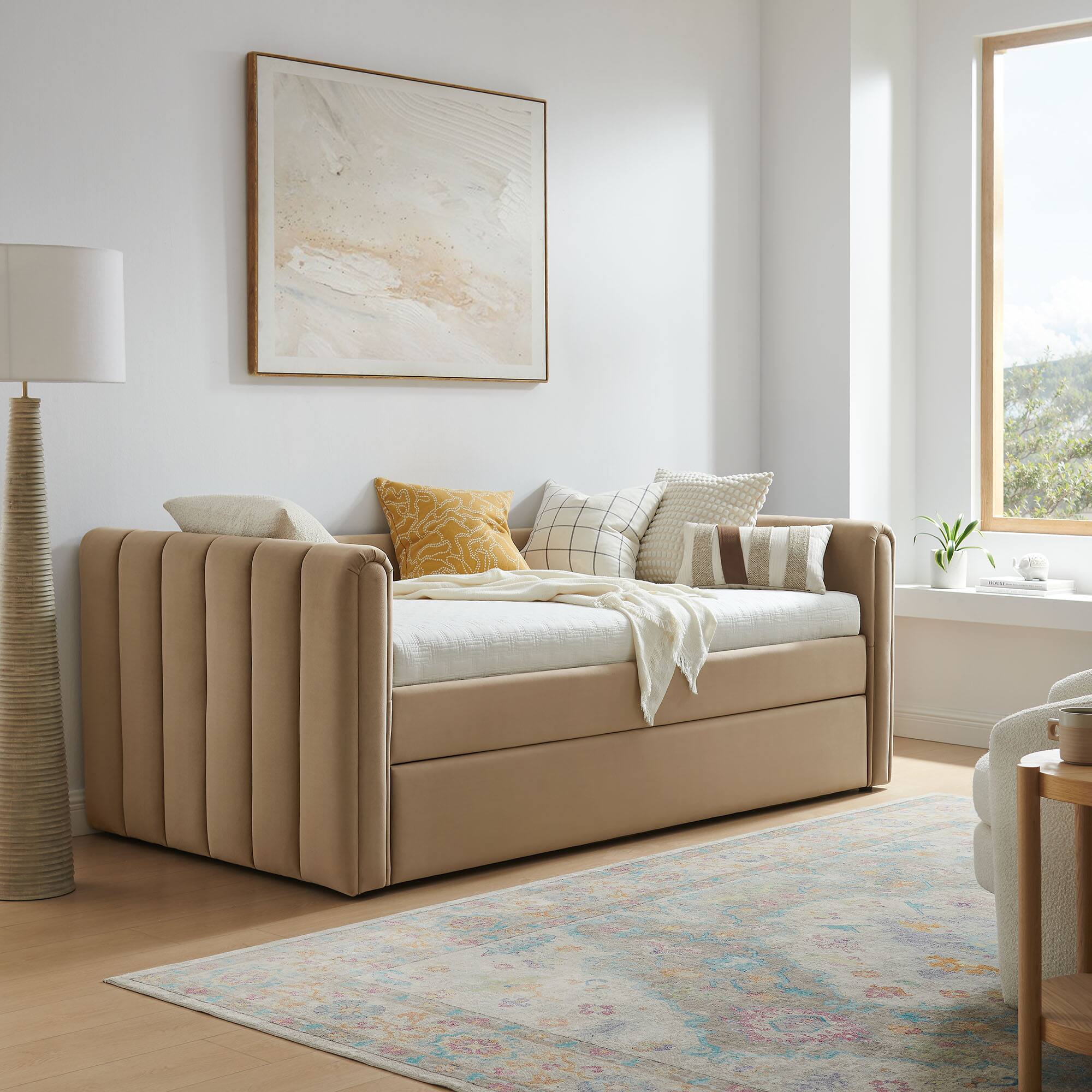Alt View 1. Modway - Veyla Channel Tufted Performance Velvet Twin Daybed With Trundle by Modway - Taupe.