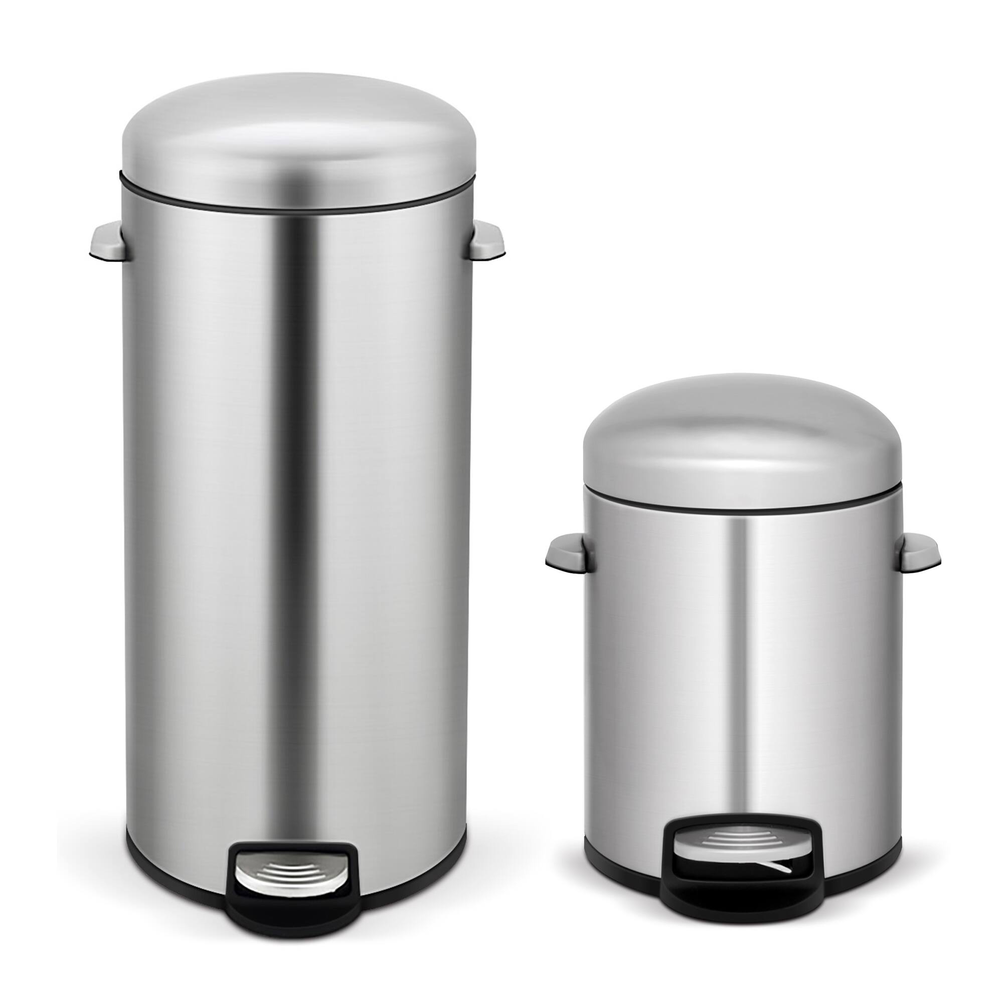 Angle. Innovaze - 8 Gal./30 Liter and 1.3 Gal./5 Liter Stainless Steel Step-on Trash Can Set for Kitchen and Bathroom - Sliver.