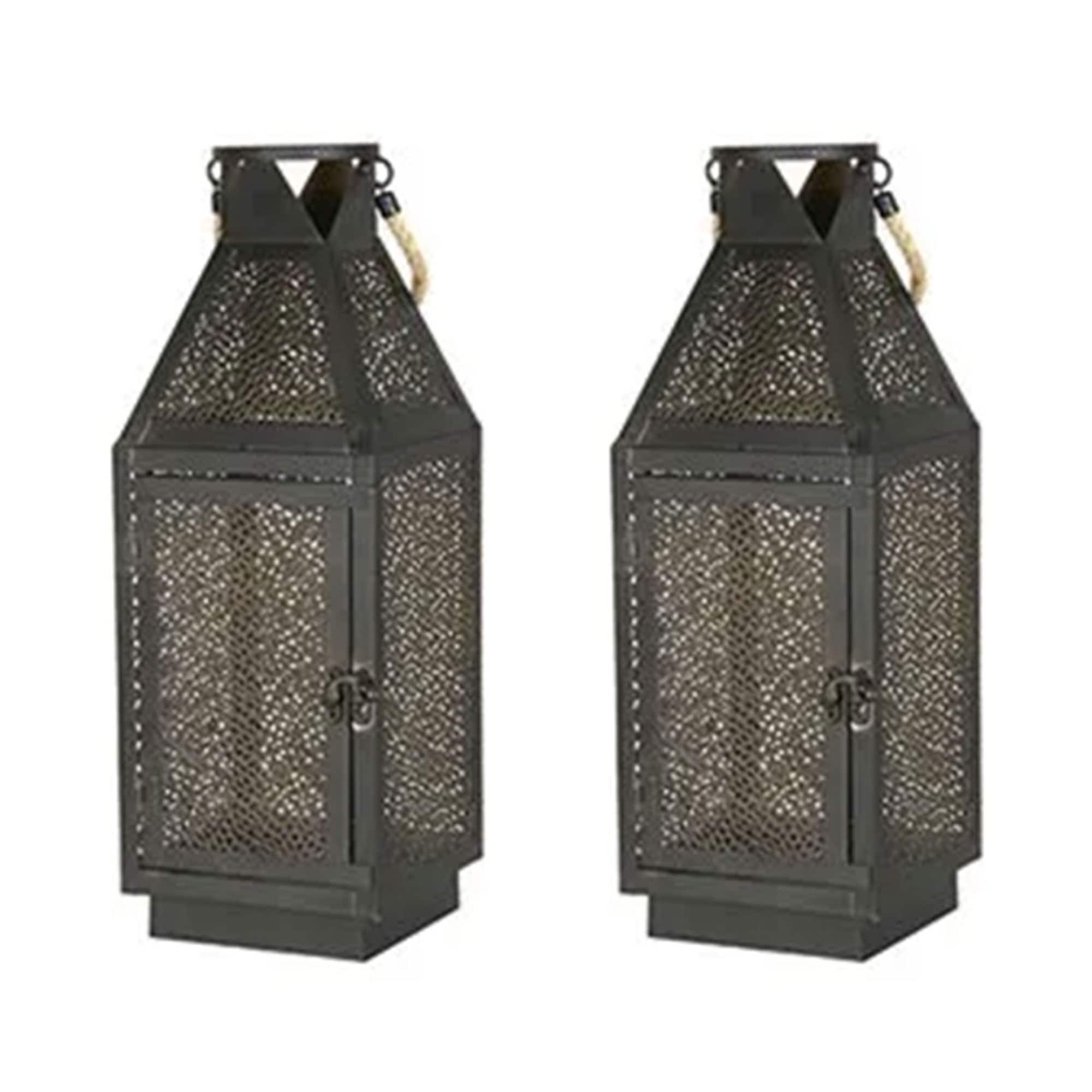 Four Seasons Courtyard - 16 Inch Battery Powered 20 LED Filigree Lantern (2 Pack)