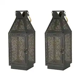 Four Seasons Courtyard - 16 Inch Battery Powered 20 LED Filigree Lantern (2 Pack)