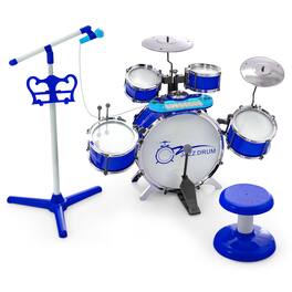 Costway - Jazz Drum Set for Toddler Kids Educational Toy w/Keyboard Cymbal Microphone - Blue
