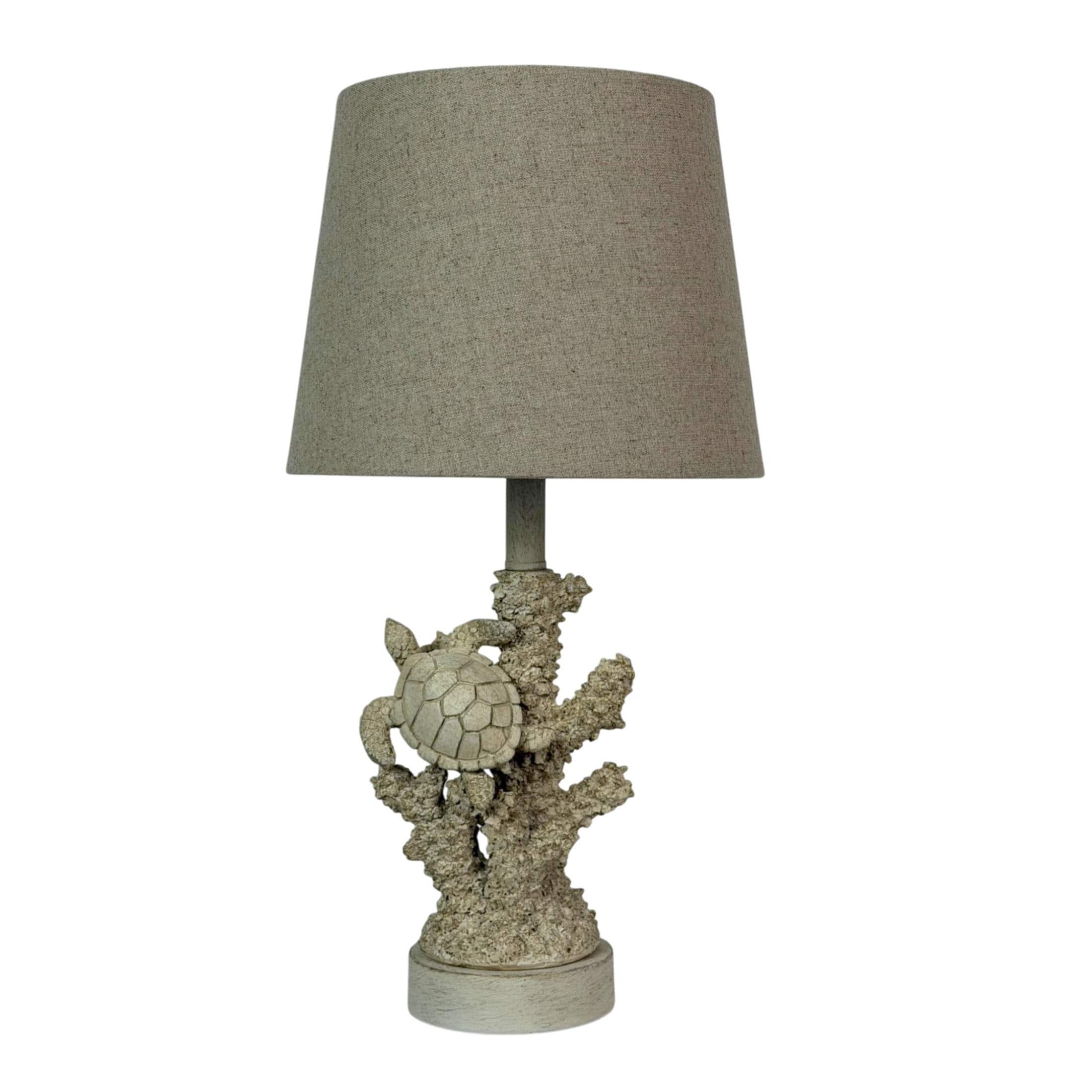 Things2Die4 - Sea Turtle Coral Table Lamp 17 Inch Resin Coastal Accent Light with Shade - Off-white