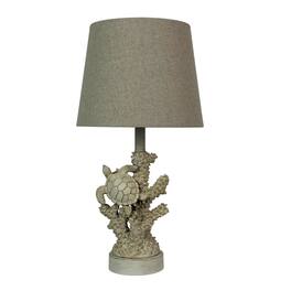 Things2Die4 - Sea Turtle Coral Table Lamp 17 Inch Resin Coastal Accent Light with Shade - Off-white