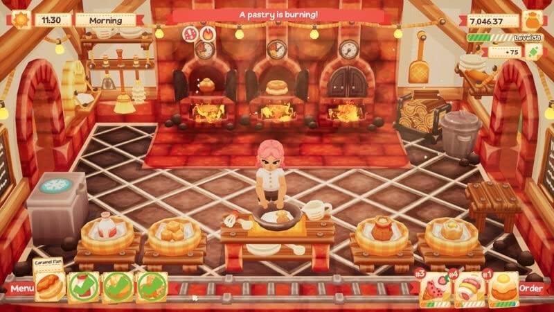 11:30 Morning  
A pastry is burning!  

7,046.37  
Level 38  
+75  

Caramel Flan  
Menu  

Order