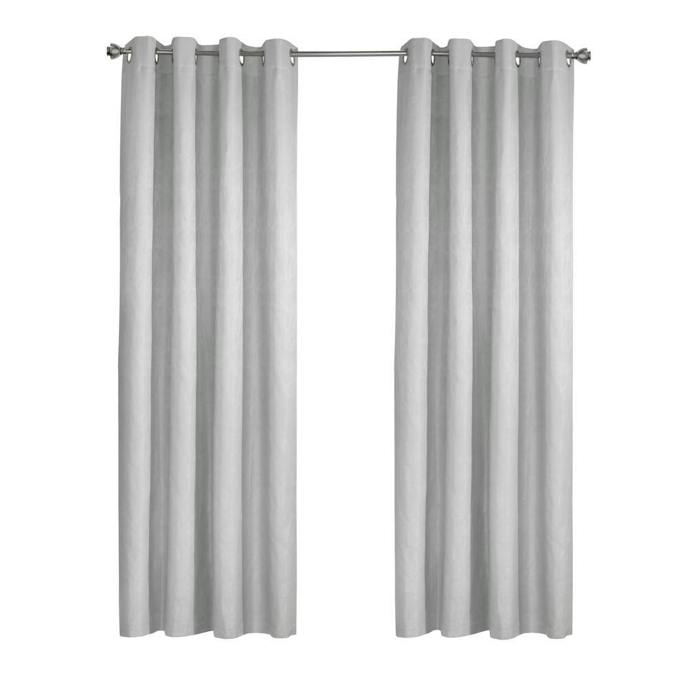 Front. Commonwealth Home Fashions - Thermaplus Margot 100% Blackout Subtle Textured Geometric Pattern Grommet Curtain Panel 52" x 84" White - White.