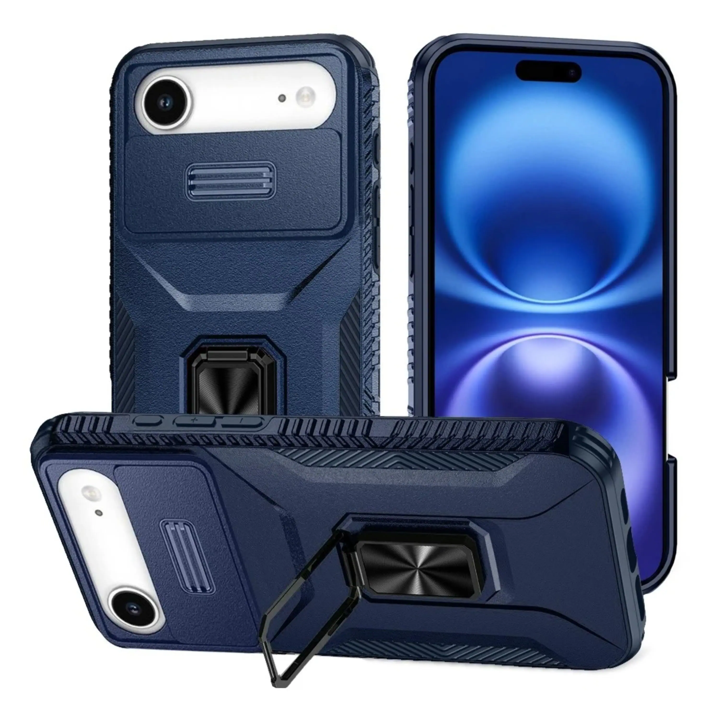 Front. Kitcheniva - Multi-Use Card Holder Stand Phone Case With Lens Cover Tempered Glass For iPhone Air Blue - Blue.