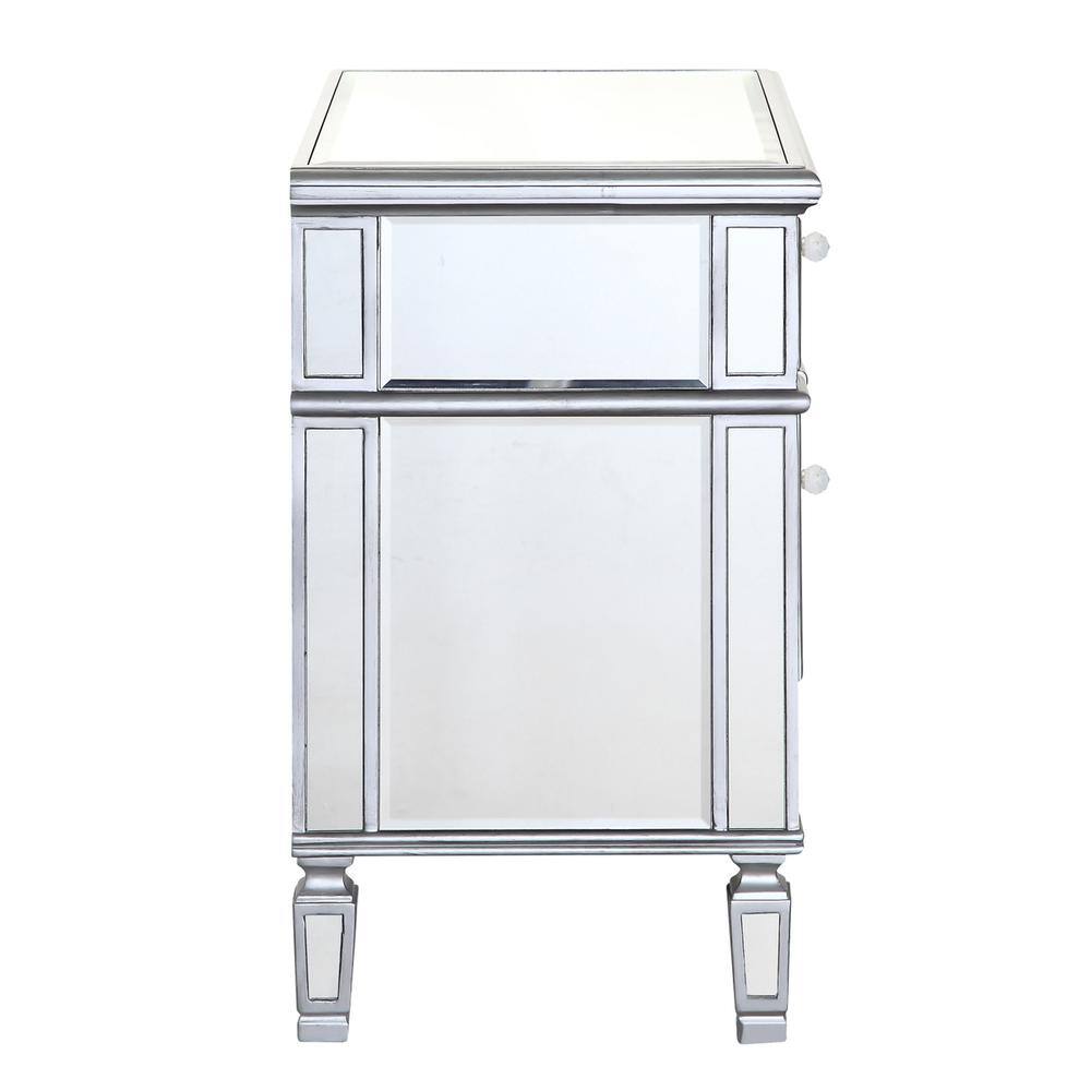Left. Elegant Decor - 1 Door Cabinet 24 in. x 16 in. x 27 in. in silver paint - Hand Rubbed Antique Silver.