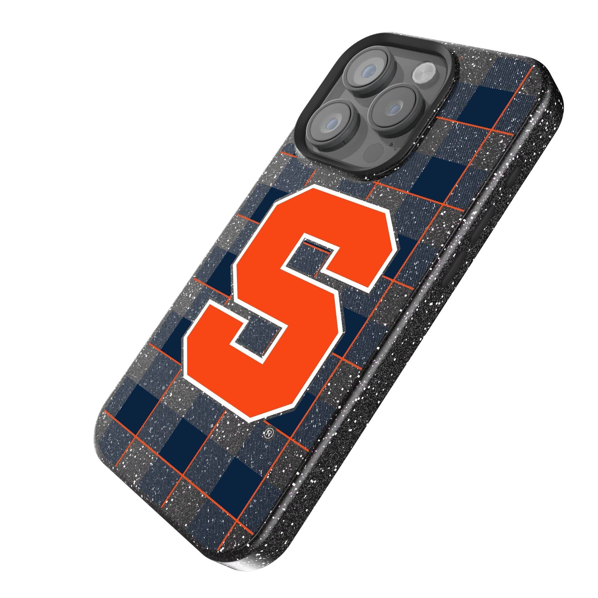 Alt View 1. Keyscaper - Syracuse Orange Plaid Bling iPhone Case - 14 Plus - Black.